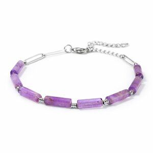 African Amethyst Barrel Paperclip Bracelet 8 to 9.5 Inches